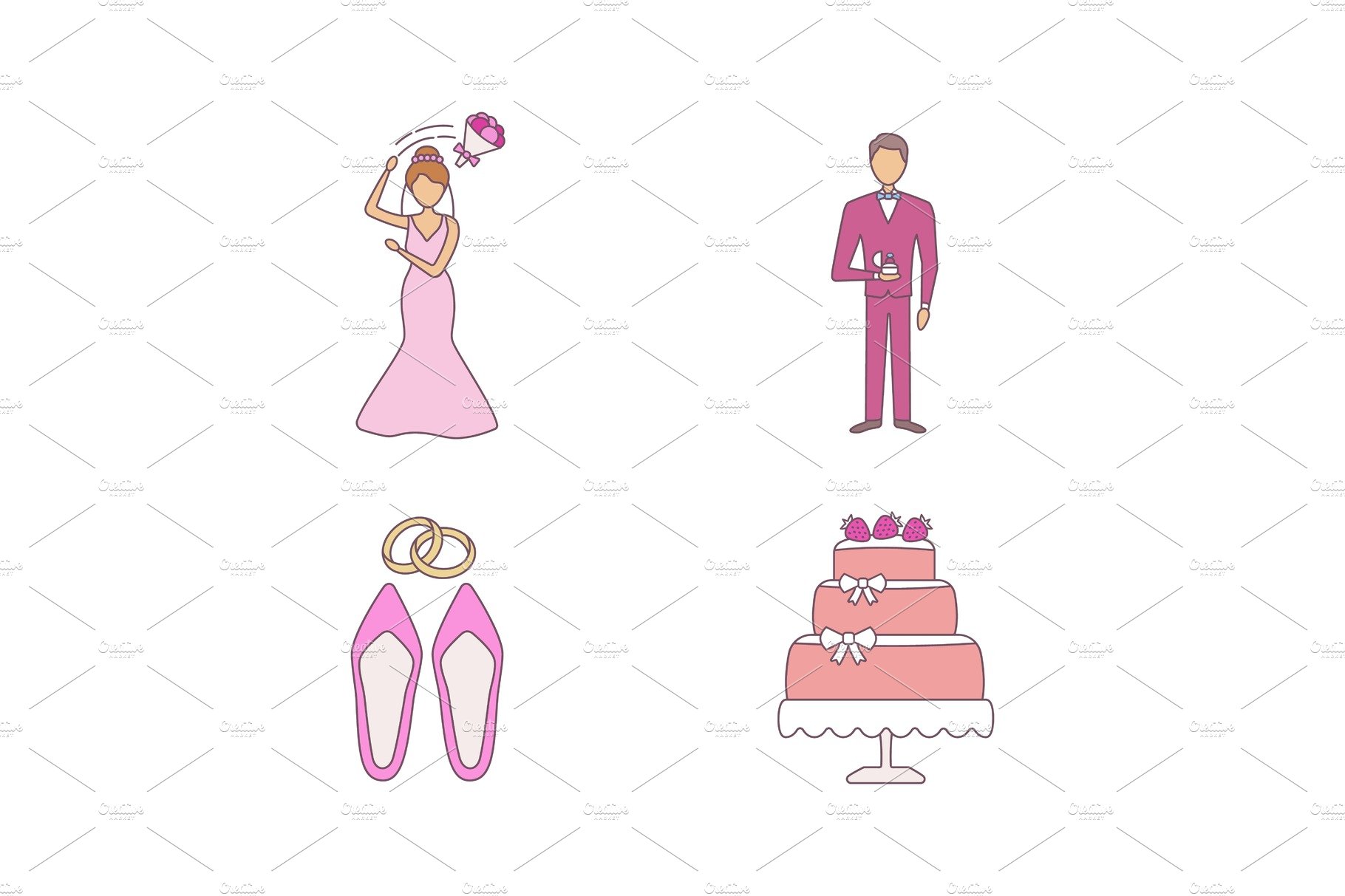 Wedding planning color icons set cover image.