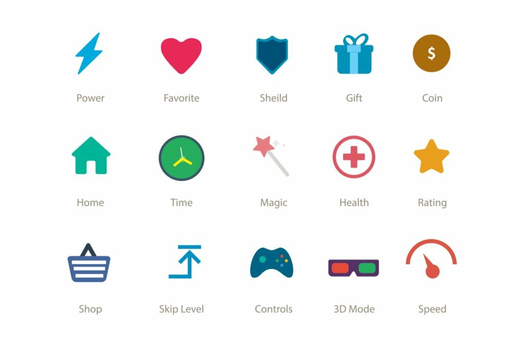 Flat Game UI Buttons/Icons – MasterBundles