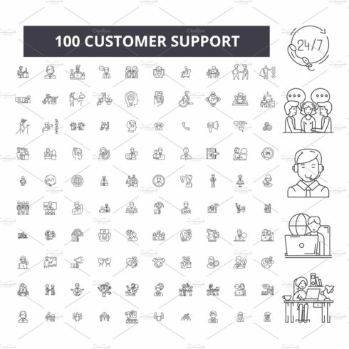 Customer support editable line icons cover image.