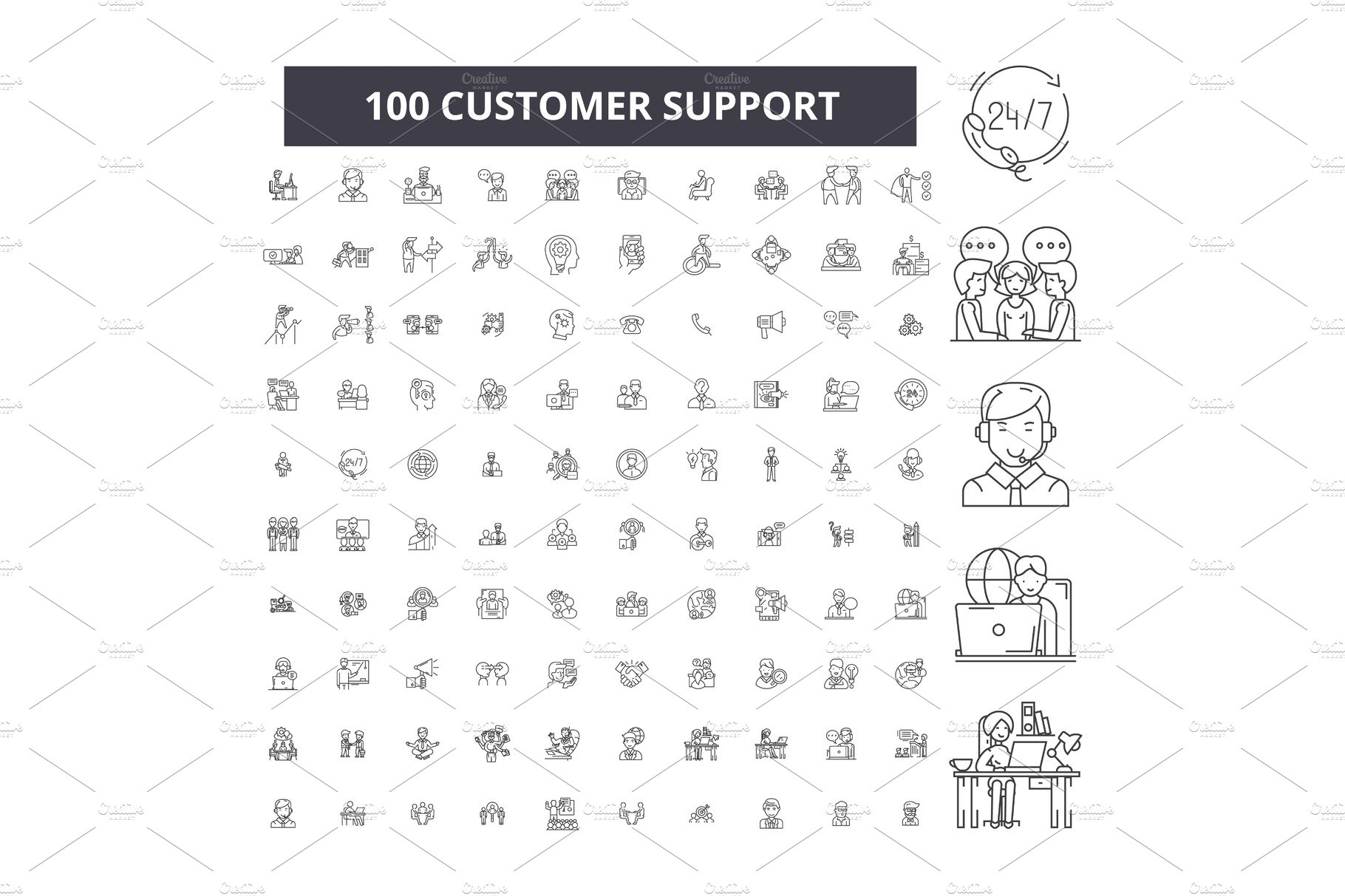 Customer support editable line icons cover image.