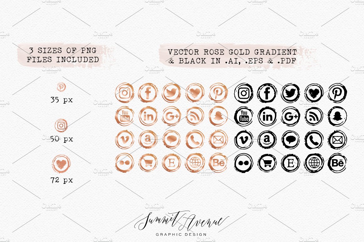 Rose Gold Vintage Typewriter Icons preview image.