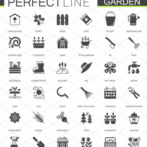Black Gardening icons set cover image.