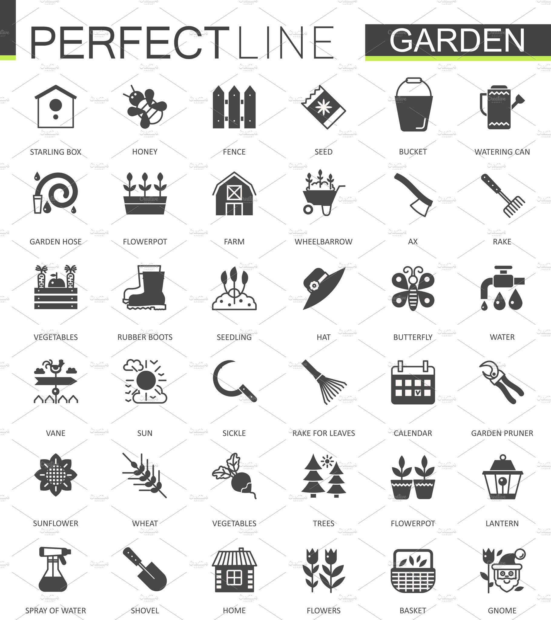 Black Gardening icons set cover image.