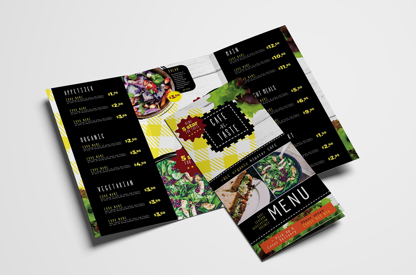 salad restaurant tri fold menu template 515