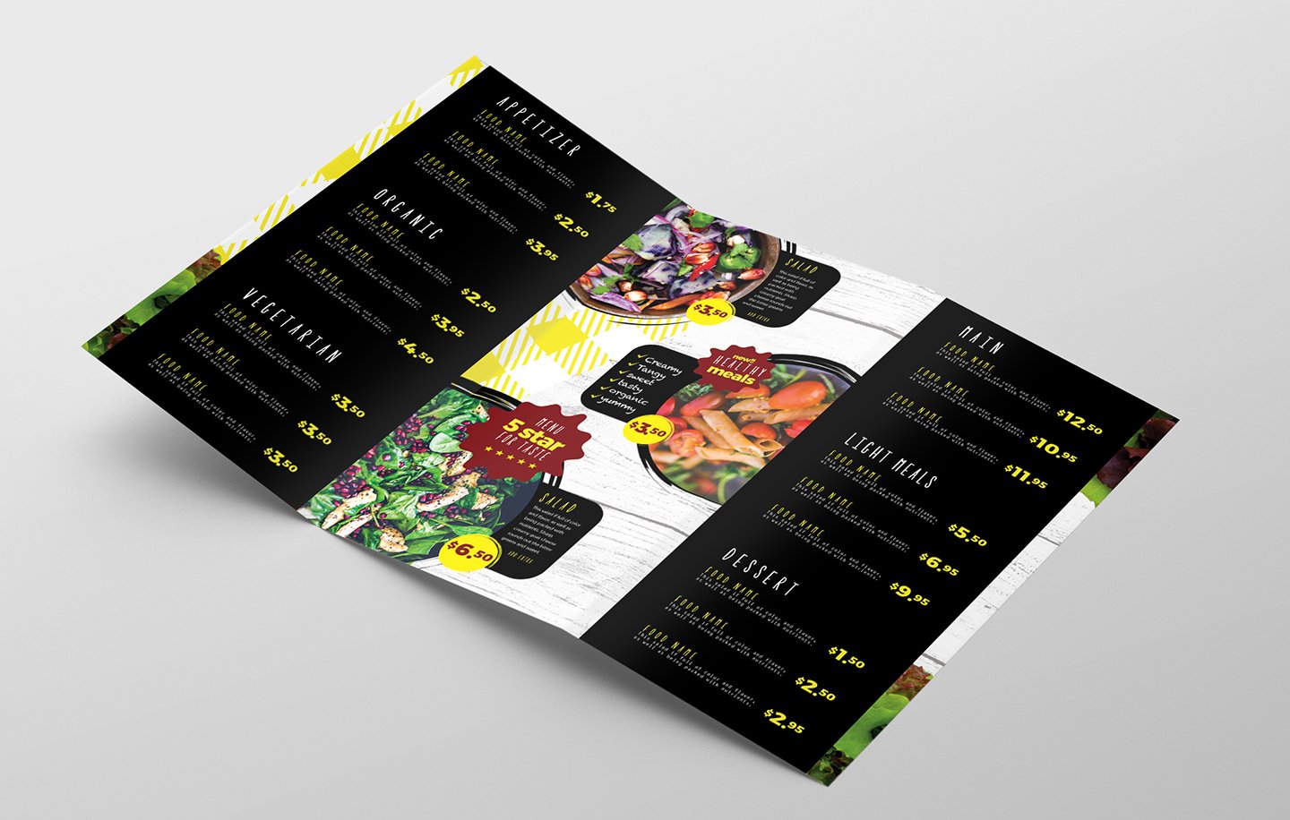 Trifold Salad Menu Template preview image.