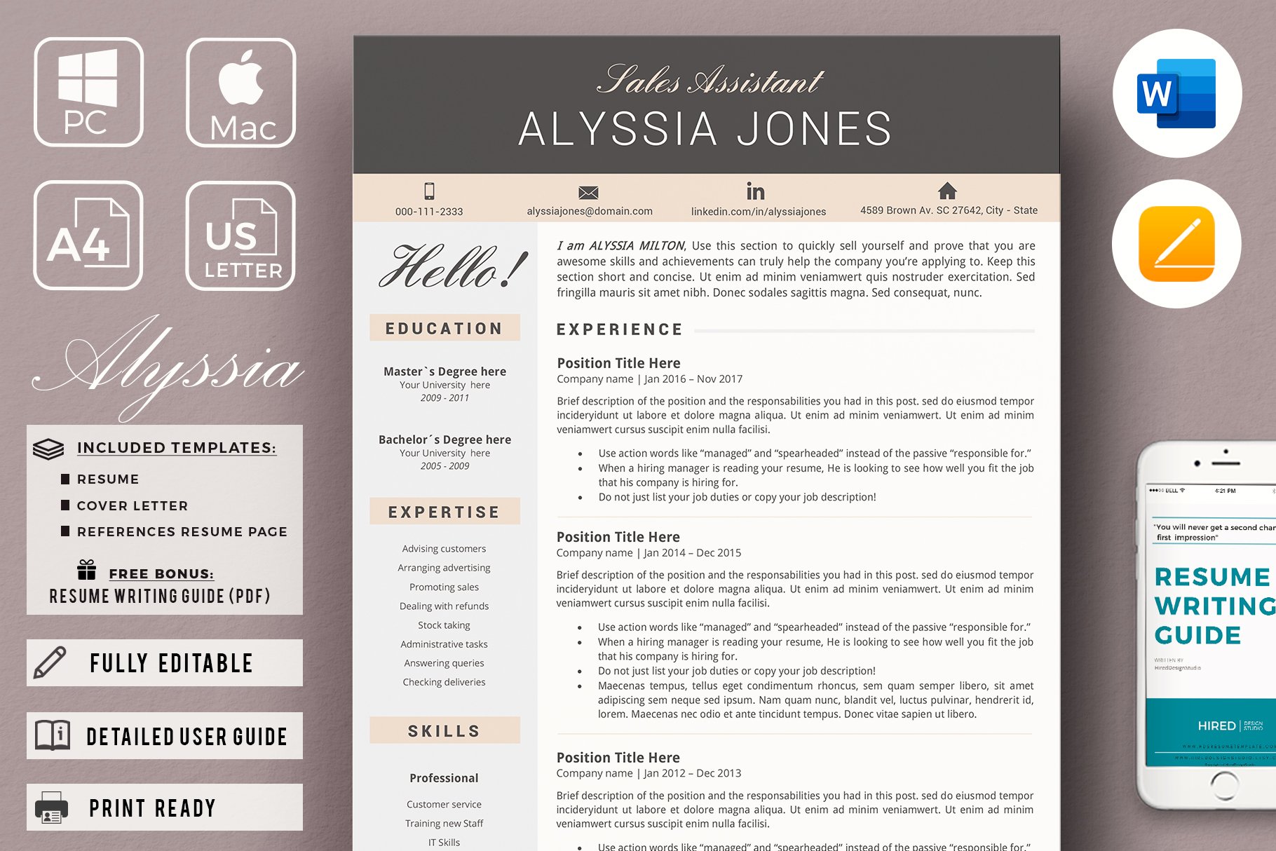 Sales Assistant Resume CV Template cover image.