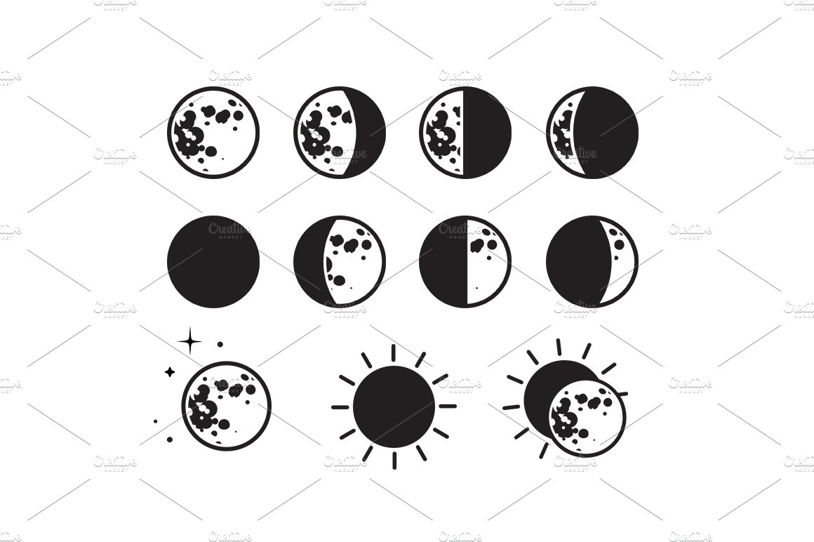 Moon Phases Icon Set preview image.