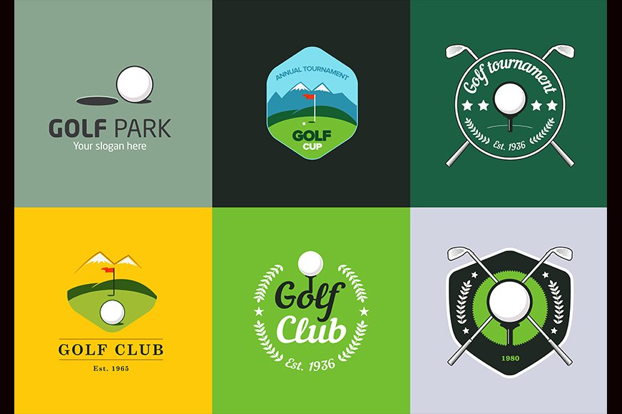 Vintage color golf logos and badges. cover image.