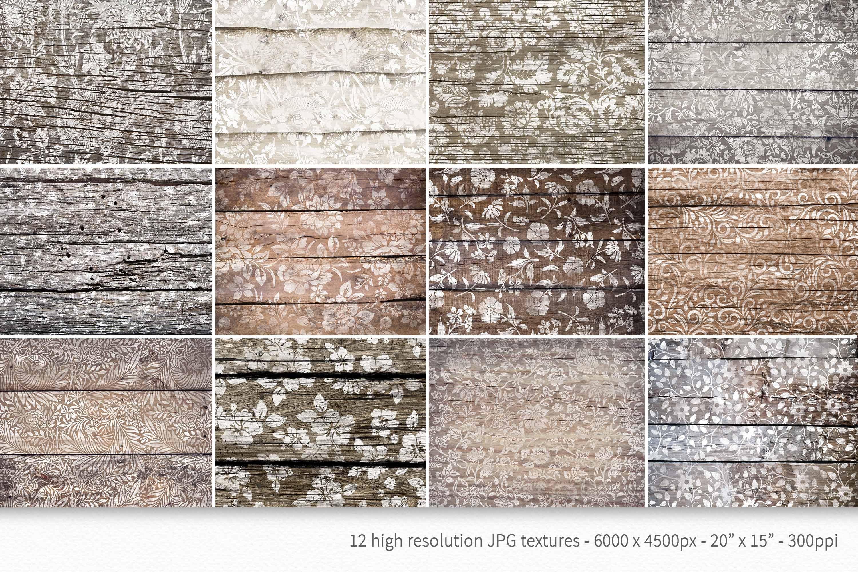 White Floral Wood Textures preview image.