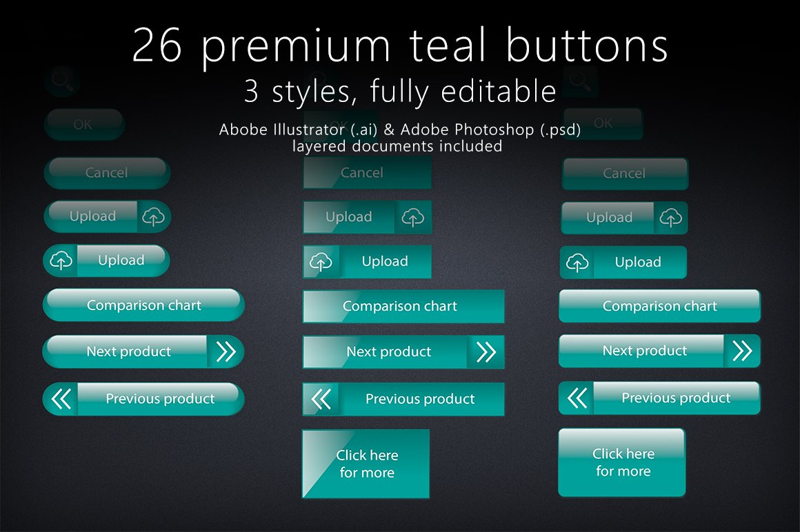 26 glossy teal buttons cover image.