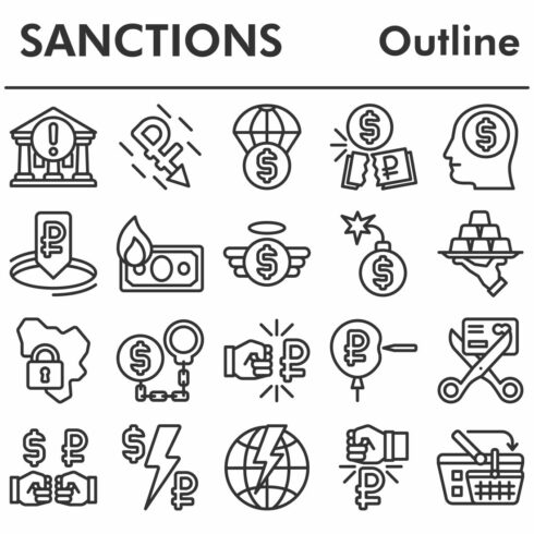 Set, sanctions icons set cover image.