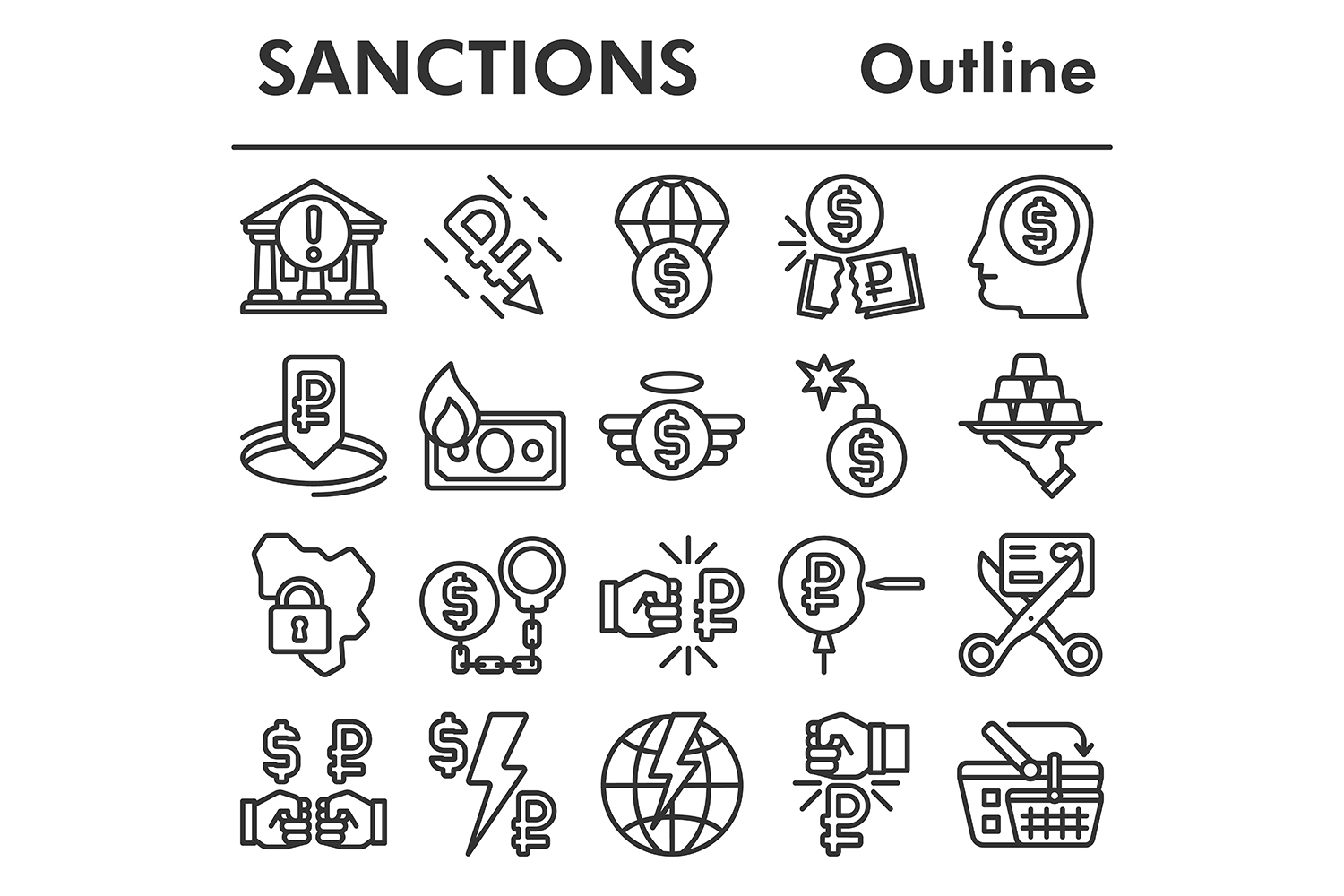 Set, sanctions icons set pinterest preview image.