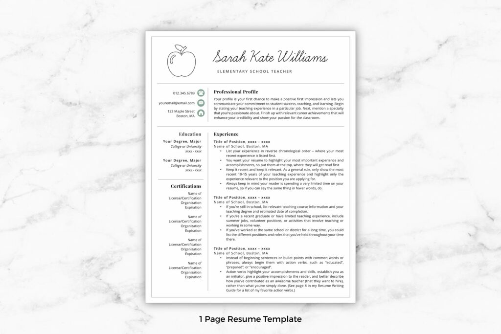 Preschool Teacher Resumecv Template Sarah Masterbundles 8805