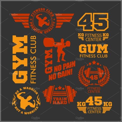 Set of sports and fitness logo. Gym logotypes. Athletic labels  badges. cover image.