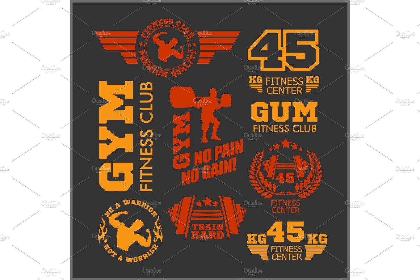Set of sports and fitness logo. Gym logotypes. Athletic labels  badges. cover image.
