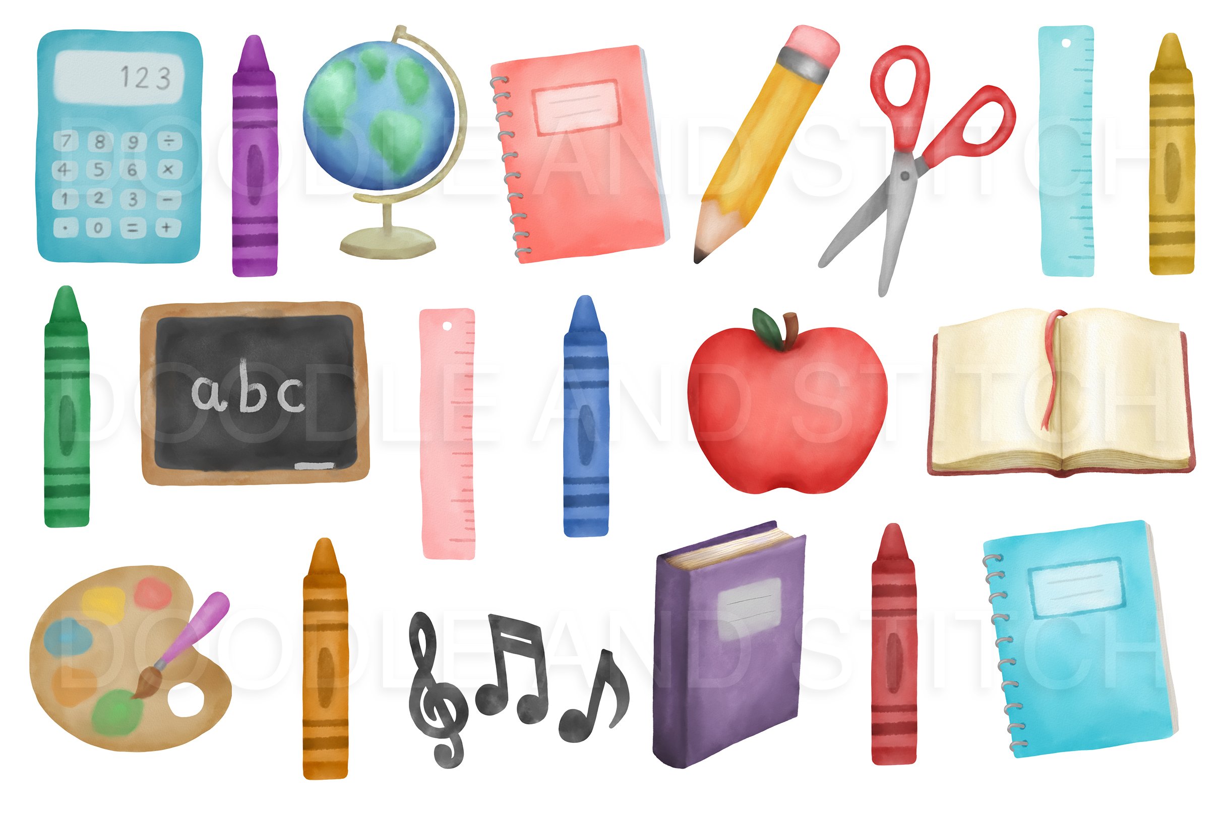 School Watercolor Illustrations preview image.