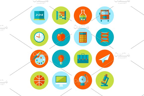 Flat School and Education Icons Set. preview image.
