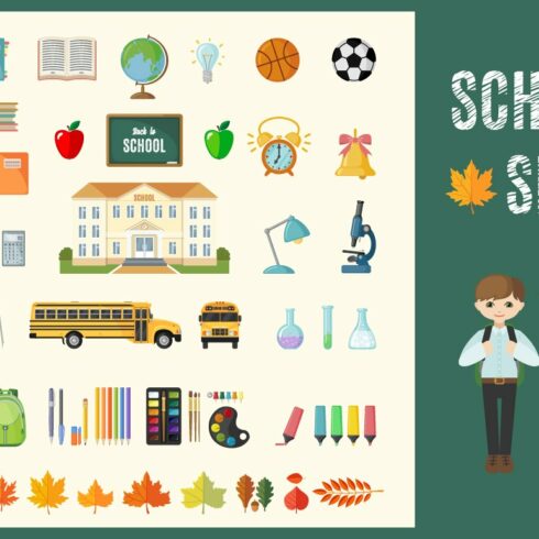 Set of Flat School Icons cover image.