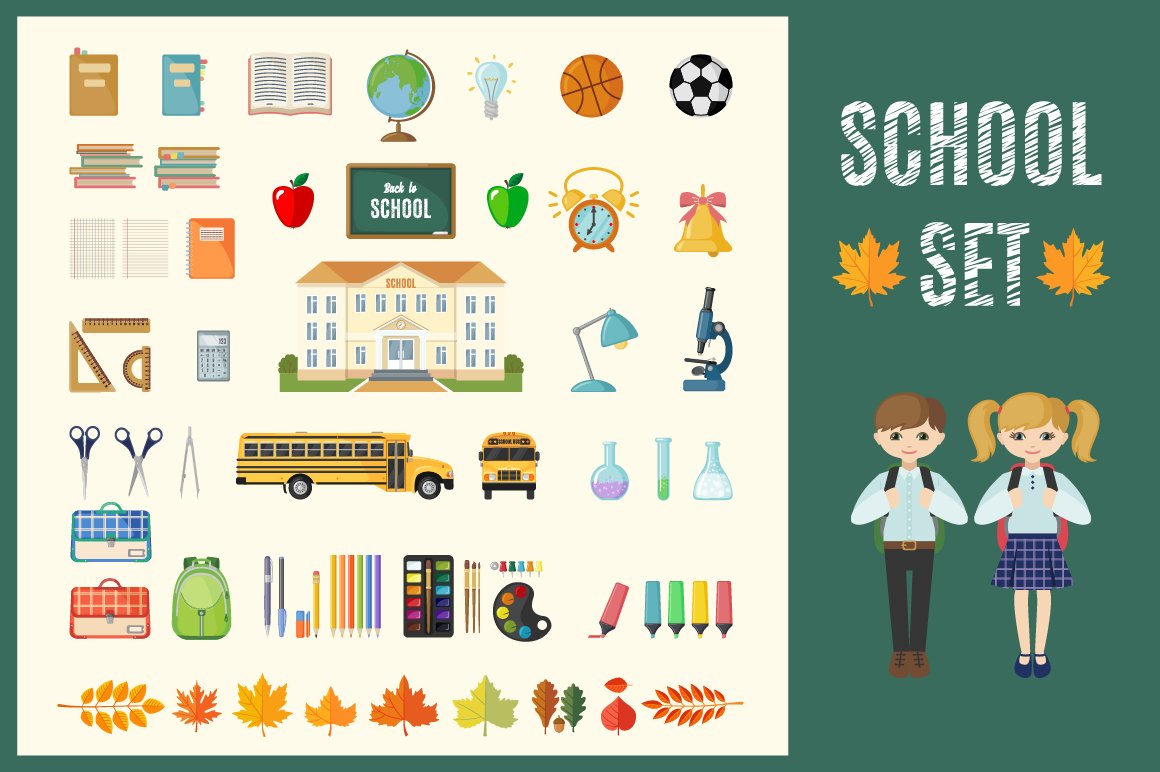 Set of Flat School Icons cover image.