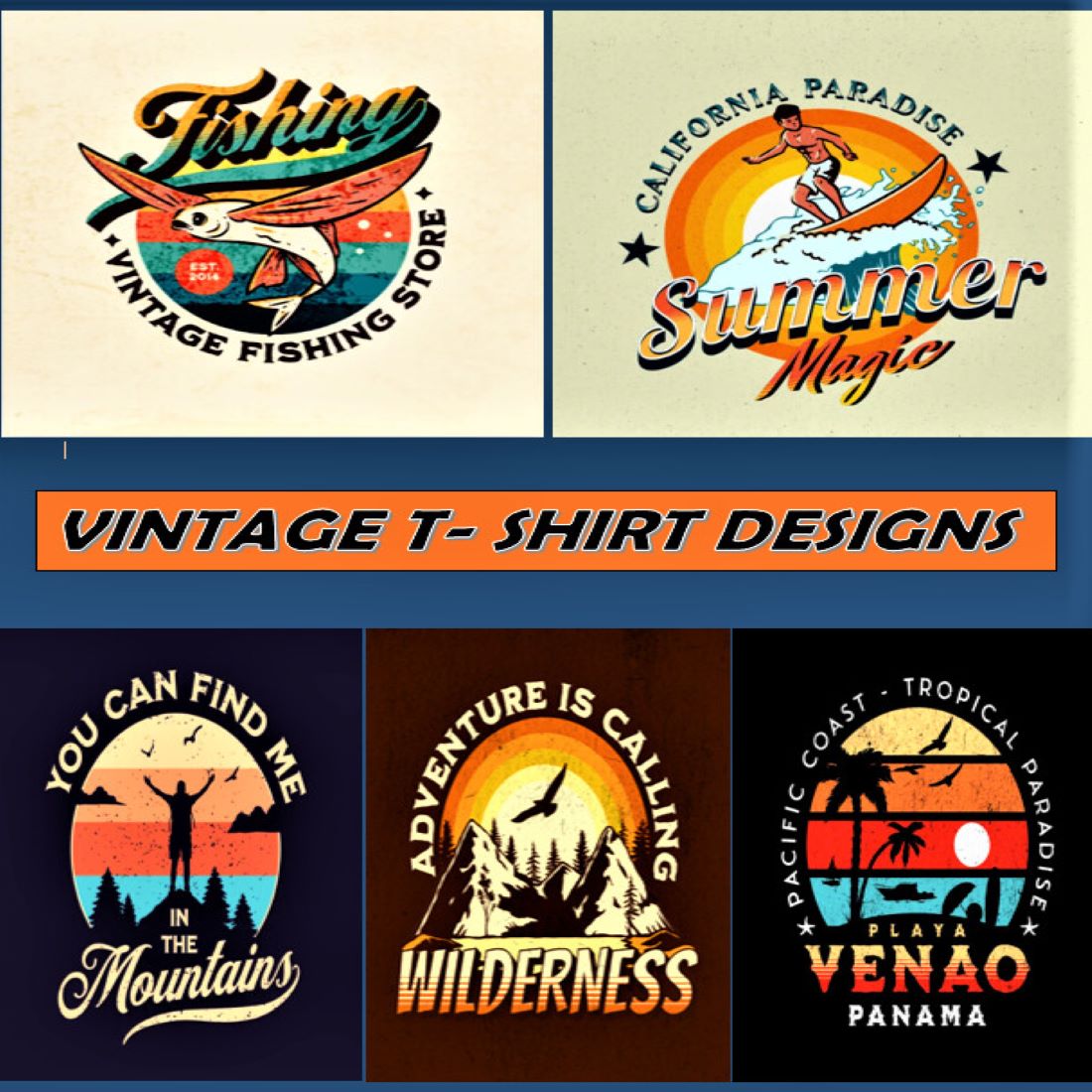 Vintage T- Shirts collection designs with quotes preview image.