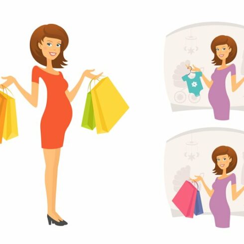 Beautiful pregnant woman on shopping cover image.