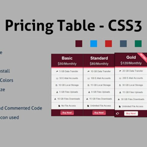 Pricing Table - CSS3 cover image.