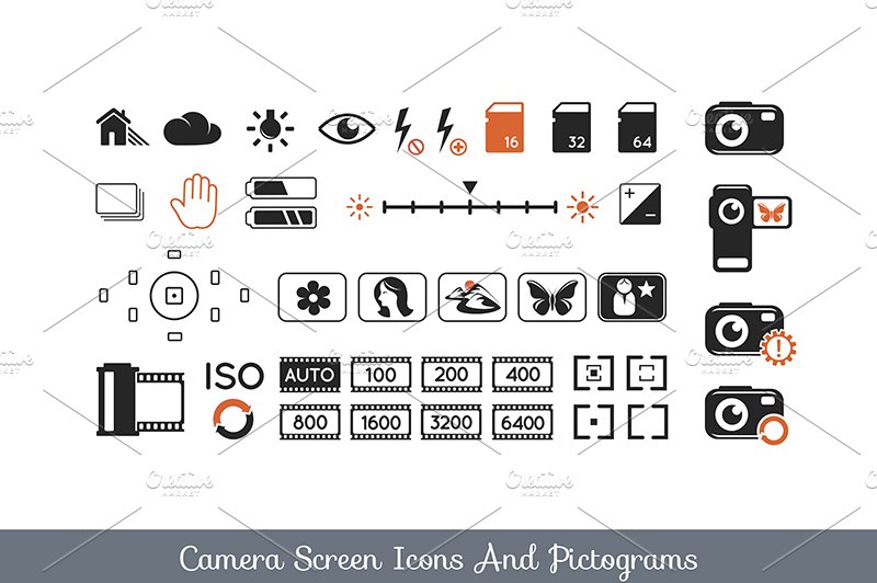 Camera screen icons and pictograms cover image.