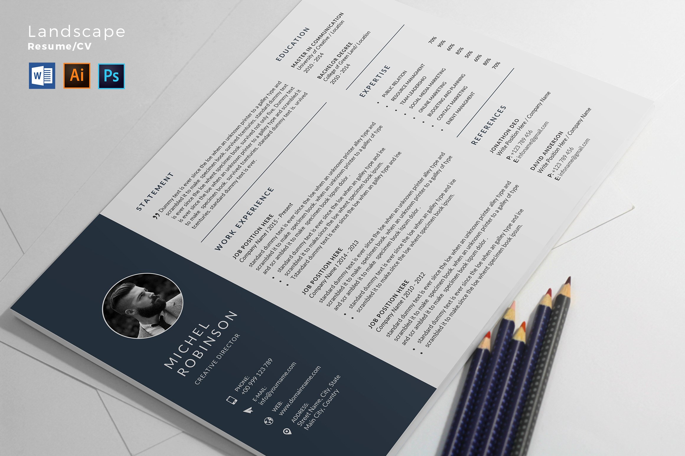 Clean and professional resume template with a pencil.