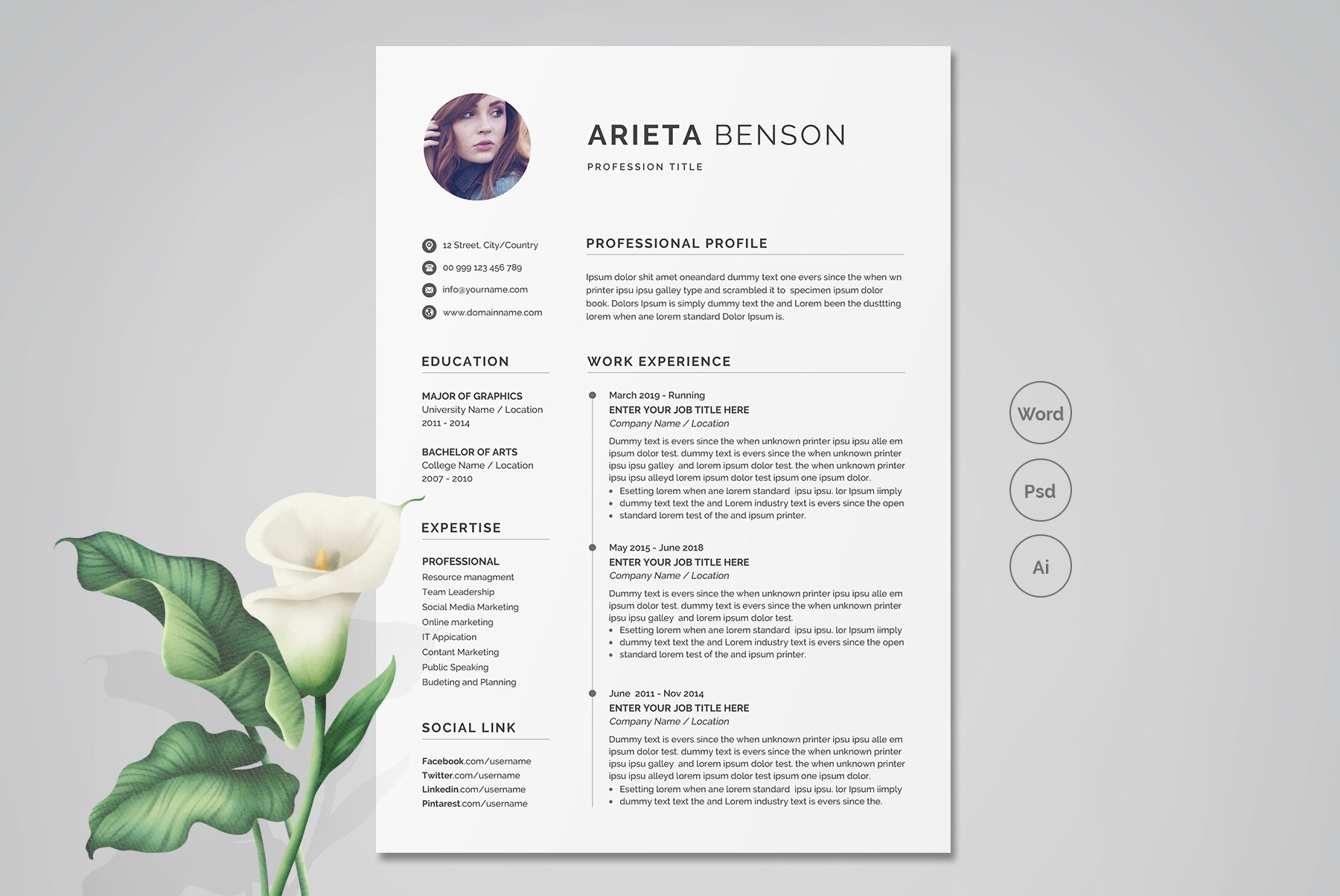 Resume Template / CV cover image.