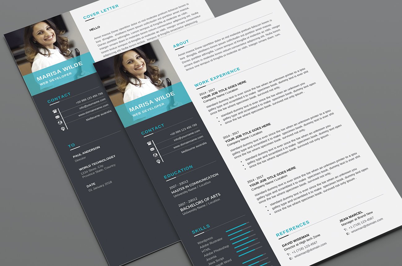 Two professional resume templates on a gray background.