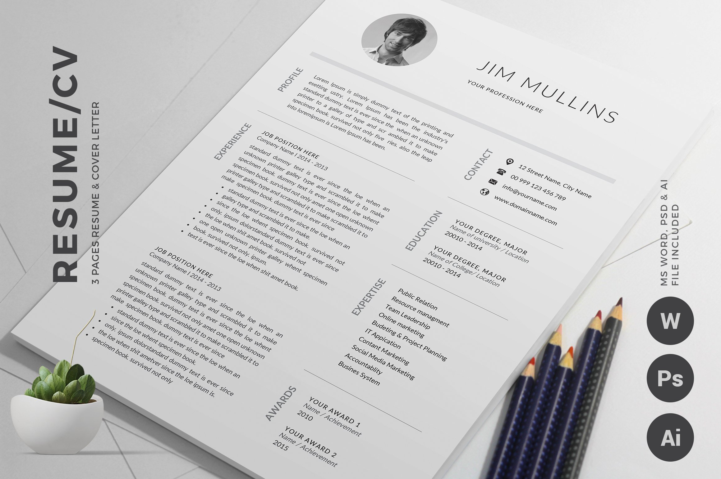 Resume/CV Template (3 Pages) cover image.