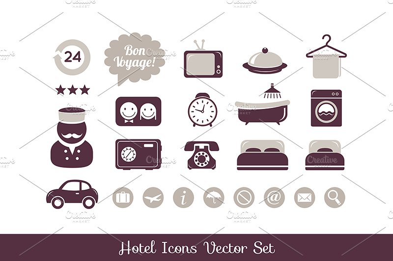 Hotel icons set preview image.