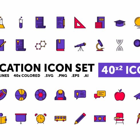 Education Icon Set - 40(x2) Icons cover image.