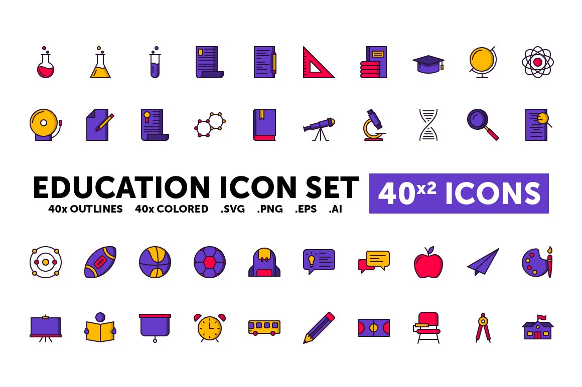 Education Icon Set - 40(x2) Icons cover image.