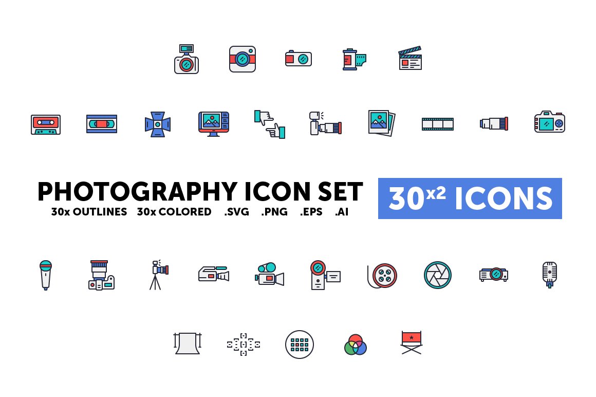 Photography Icon Set - 30(x2) Icons cover image.