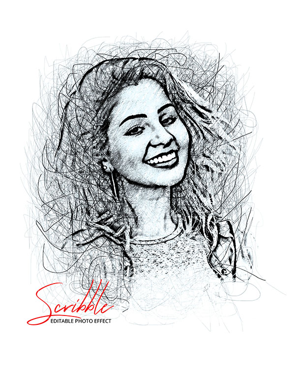 Drawing of a woman with a smile on her face.