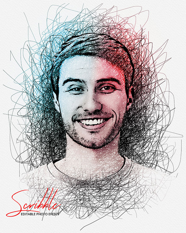 Drawing of a man with a smile on his face.