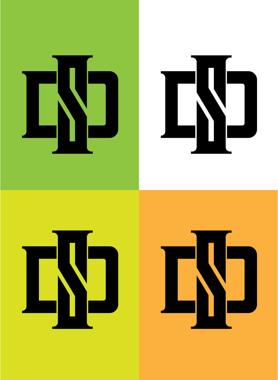 Black and yellow logo with the letters d and d.