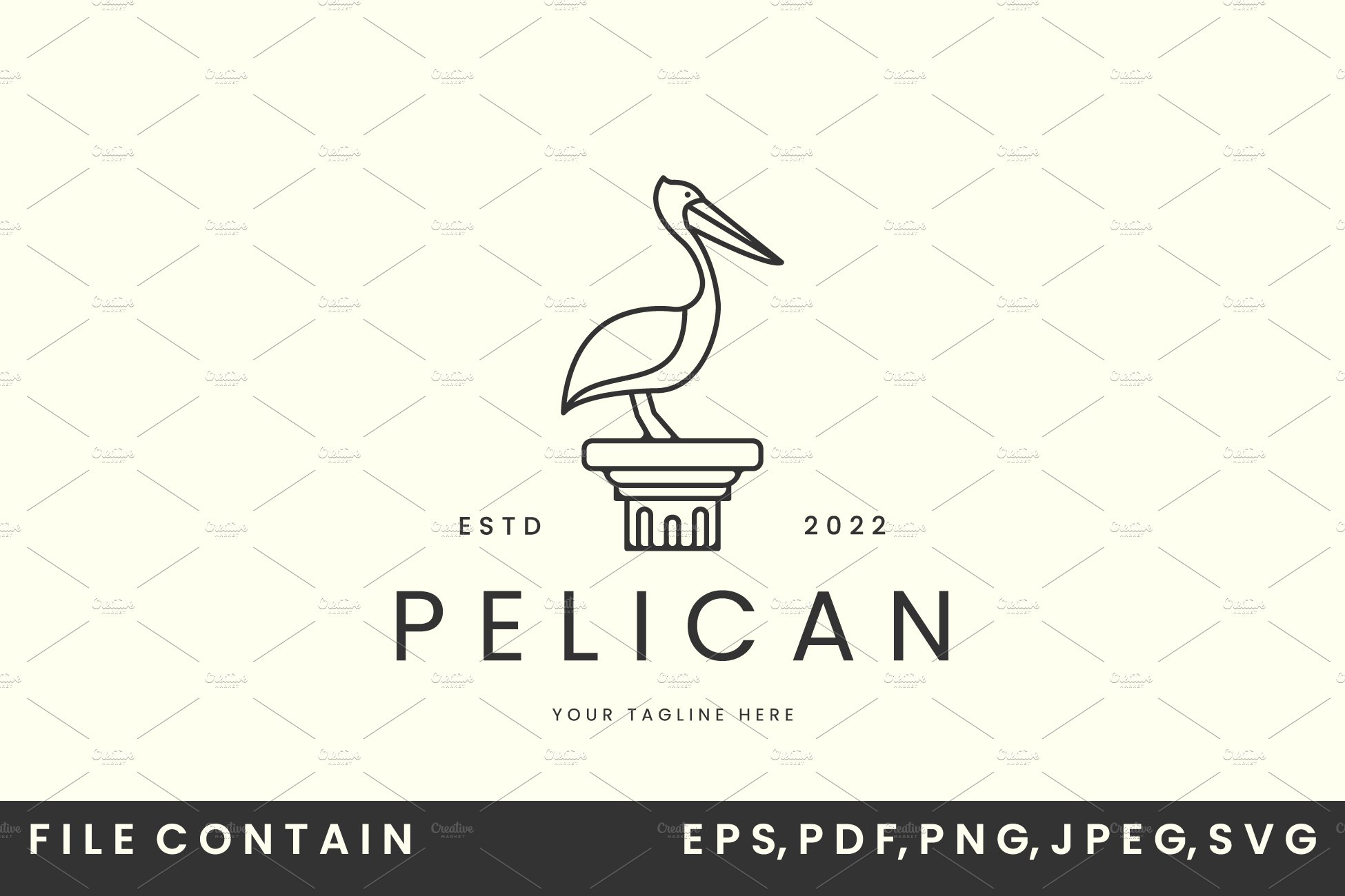 pelican bird line art logo vector preview image.