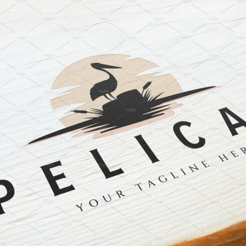 pelican with sun and cattails vector cover image.