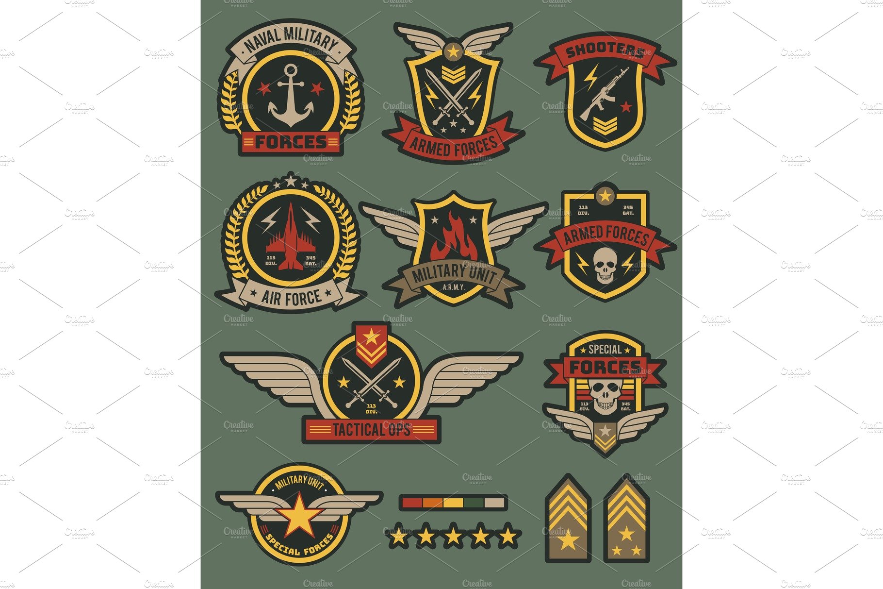 Military army badges. Patches cover image.