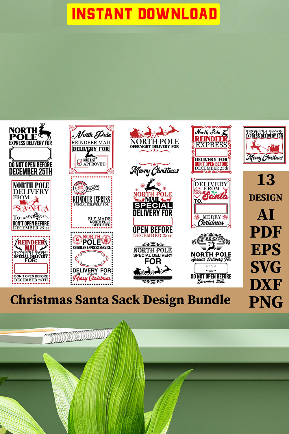 Christmas Santa Sack Bundle Vol- 01 pinterest preview image.