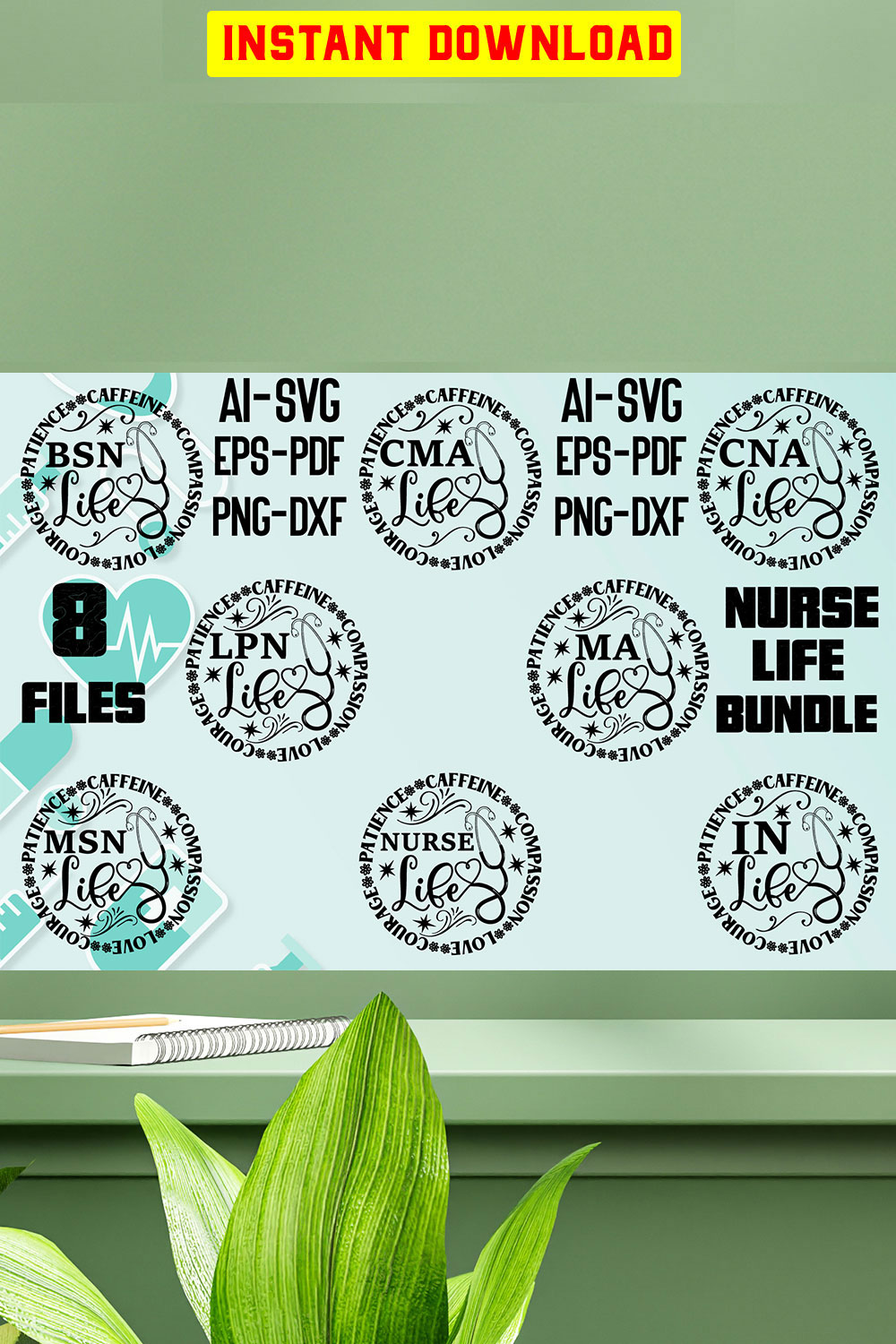 Nurse Life SVG Designs Bundle pinterest preview image.