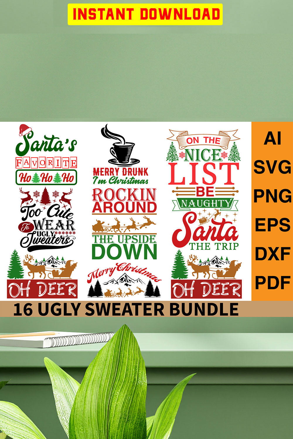 Ugly Sweater SVG Design Bundle pinterest preview image.