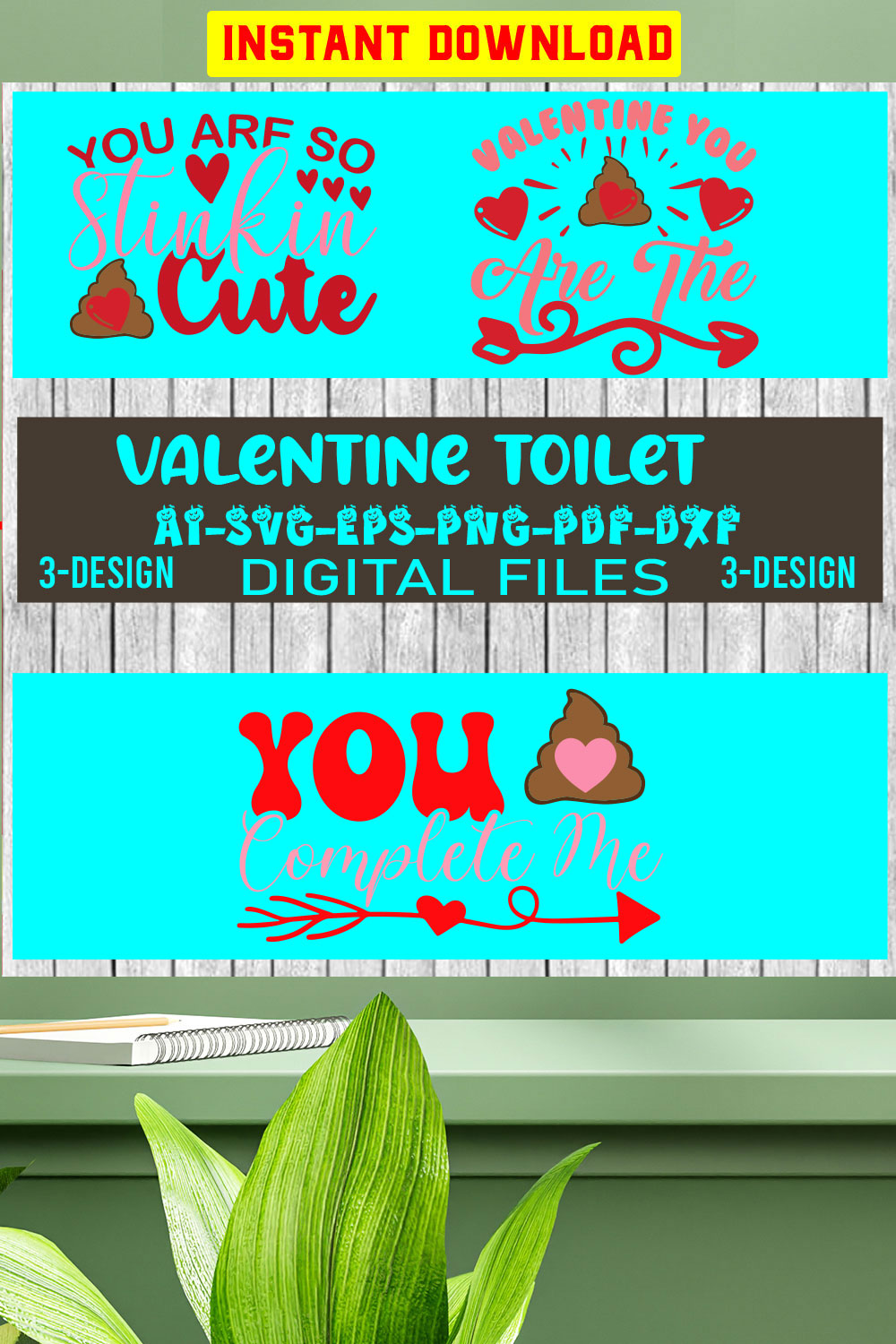 Valentine's Day Toilet Paper SVG Bundle Files for Cutting Machines Cameo or Cricut - Poop Svg, Valentine Svg, Valentine Gif Vol-02 pinterest preview image.