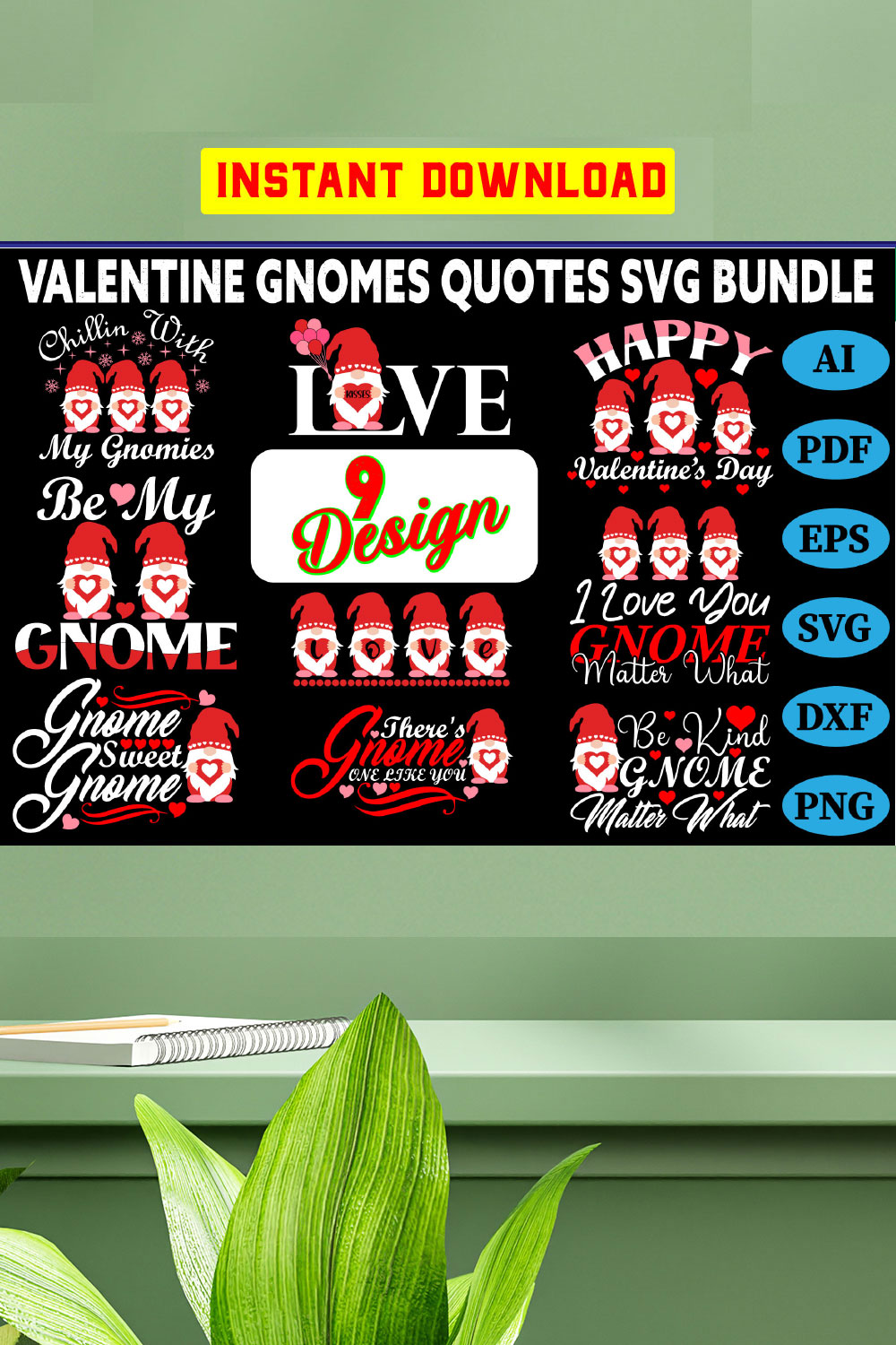 Valentine Day Gnomes SVG, Valentine Gnome SVG, Love SVG, svg Files For Cricut Silhouette pinterest preview image.