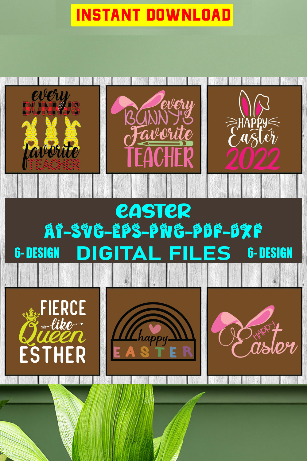 Happy Easter SVG Bundle, Easter SVG, Easter quotes, Easter Bunny svg, Easter Egg svg, Easter png, Spring svg, Vol-05 pinterest preview image.