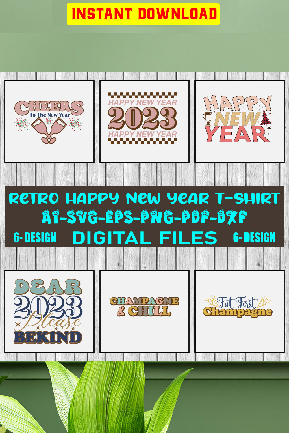 Retro Happy New Year pinterest preview image.