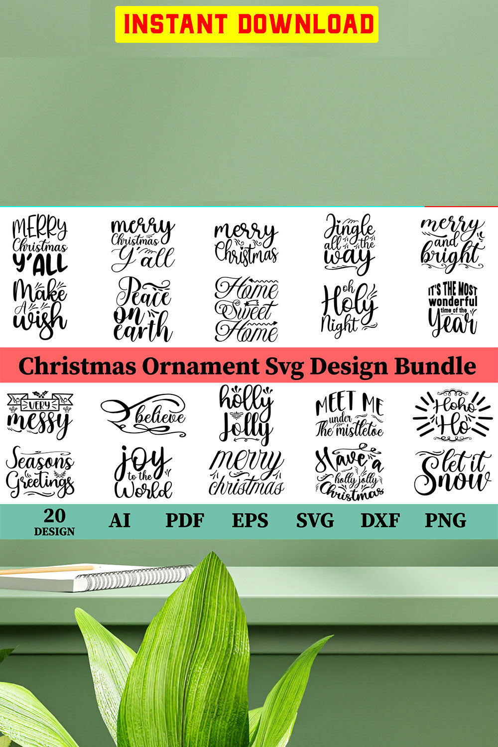 Christmas Ornament SVG Design Bundle pinterest preview image.