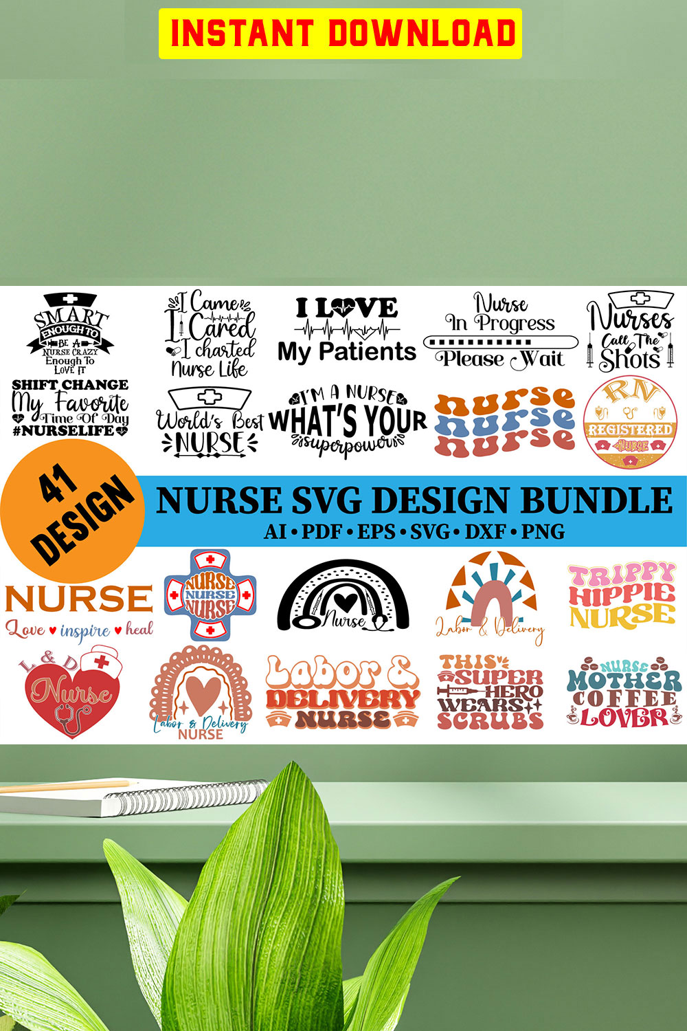 Nurse T-shirt SVG Design Bundle pinterest preview image.